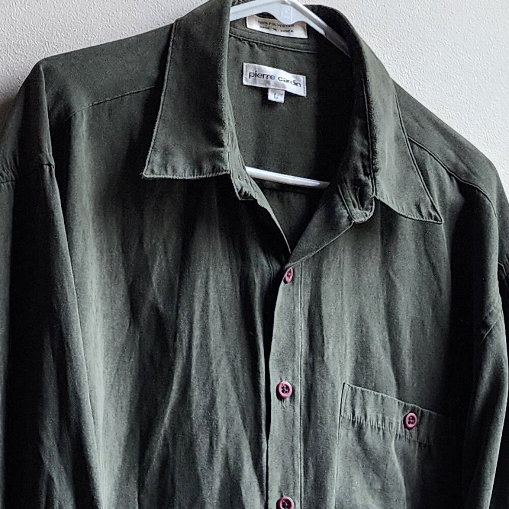 Pierre Cardin Green Faux Suede Button Down Shirt Size Large - Picture 2 of 13